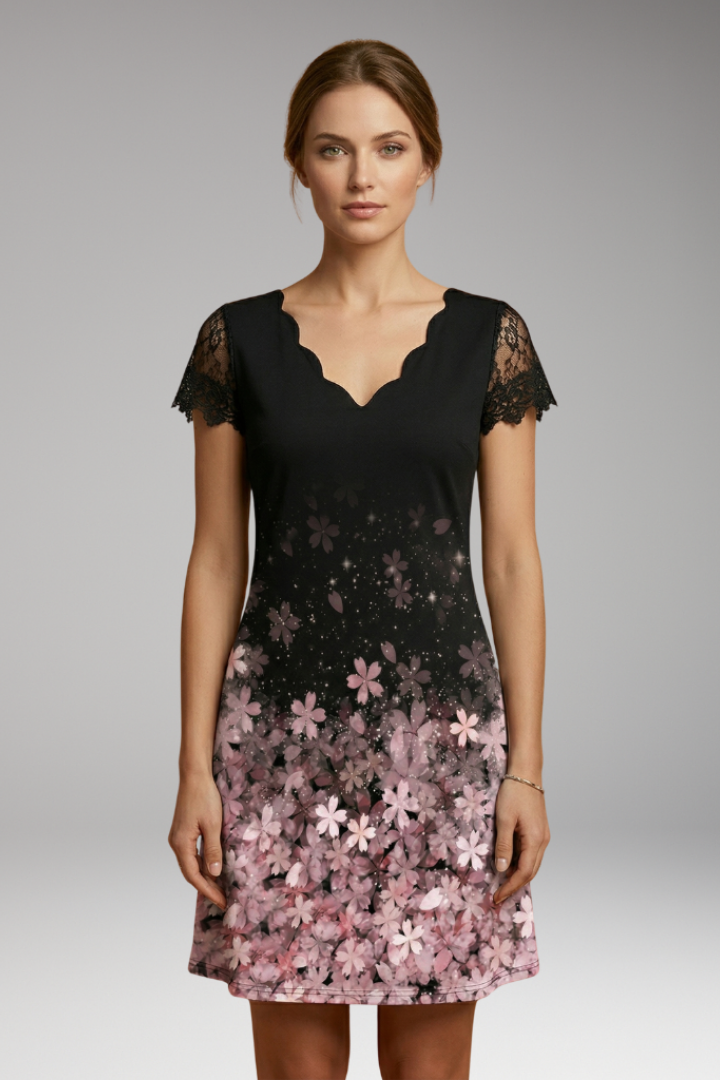 Women’s Mini Dress with V Neckline and Short Sleeves
