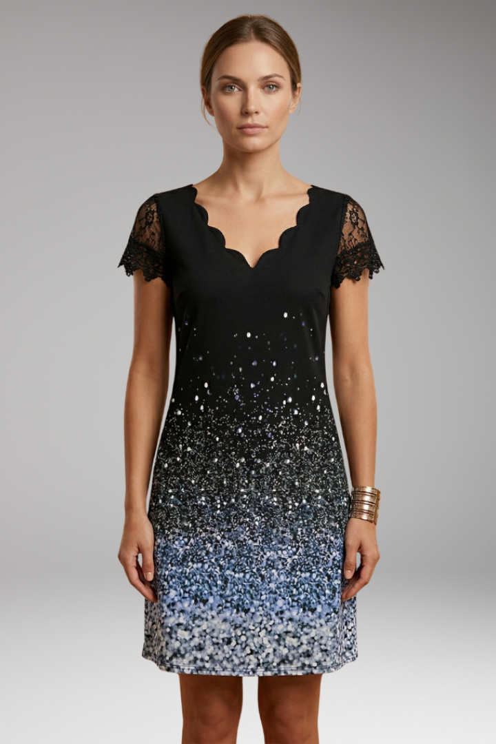 Women’s Mini Dress with V Neckline and Short Sleeves