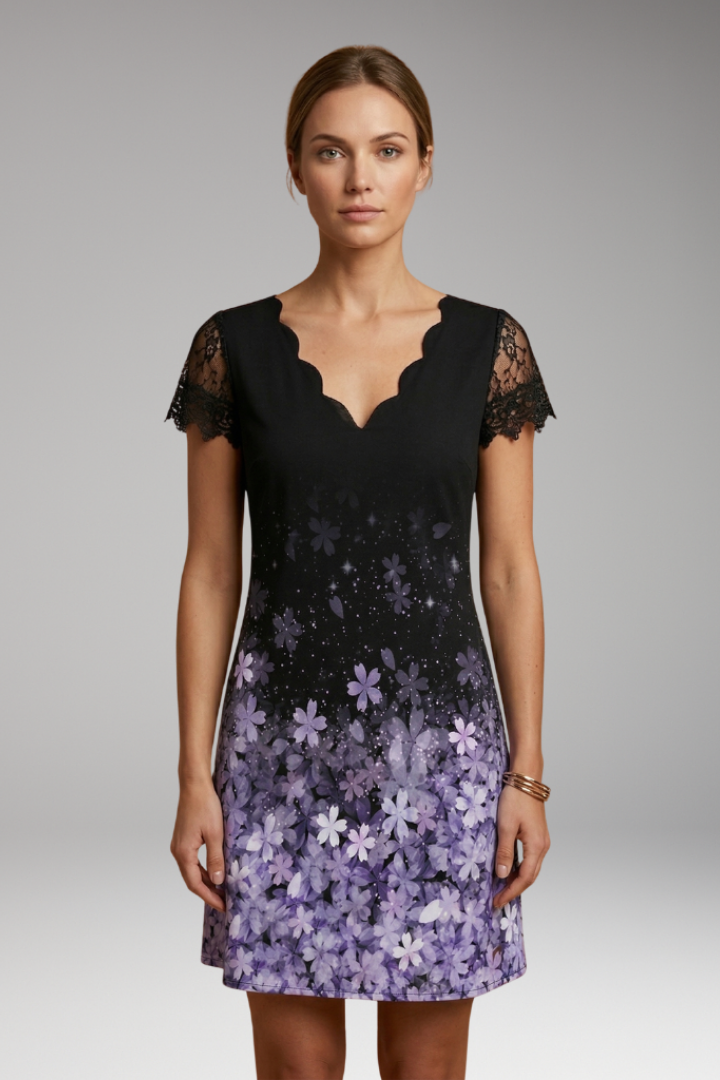 Women’s Mini Dress with V Neckline and Short Sleeves