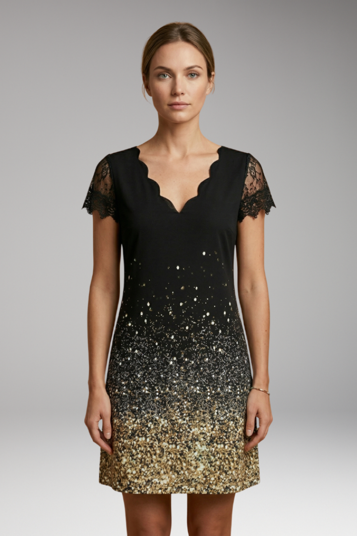 Women’s Mini Dress with V Neckline and Short Sleeves