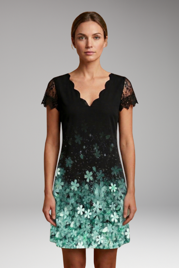 Women’s Mini Dress with V Neckline and Short Sleeves