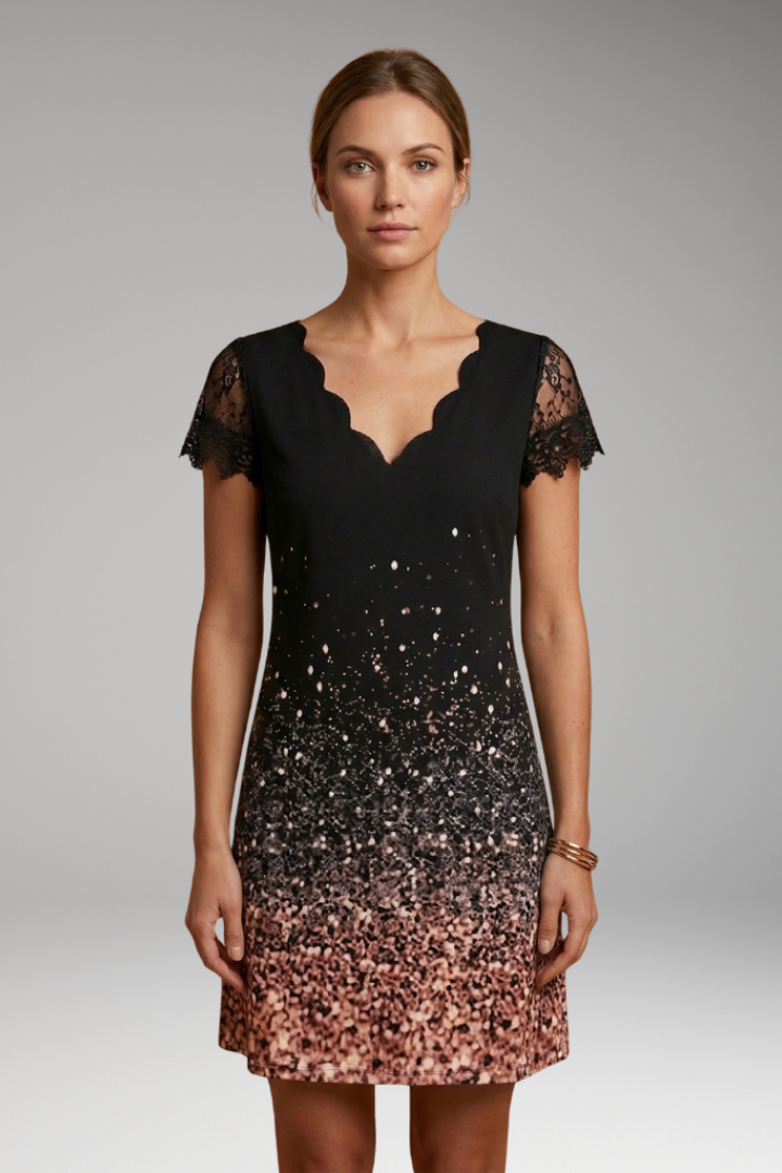 Women’s Mini Dress with V Neckline and Short Sleeves