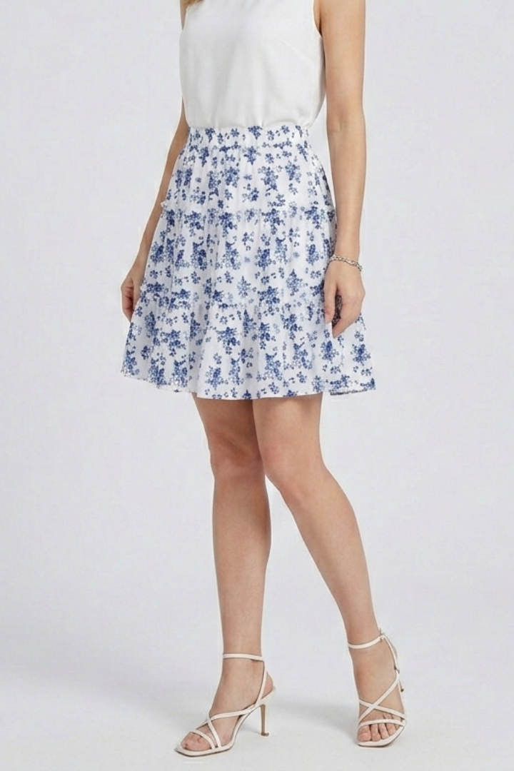 Women’s Mini Skirt with Elastic Waist and Floral Print