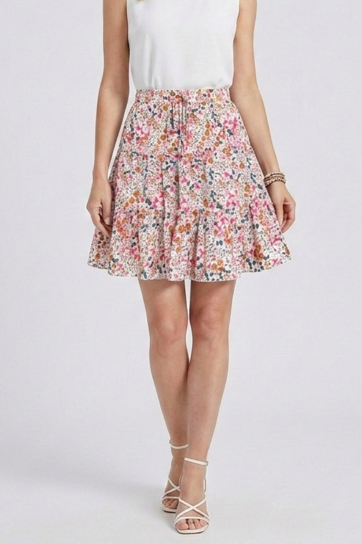 Women’s Mini Skirt with Elastic Waist and Floral Print