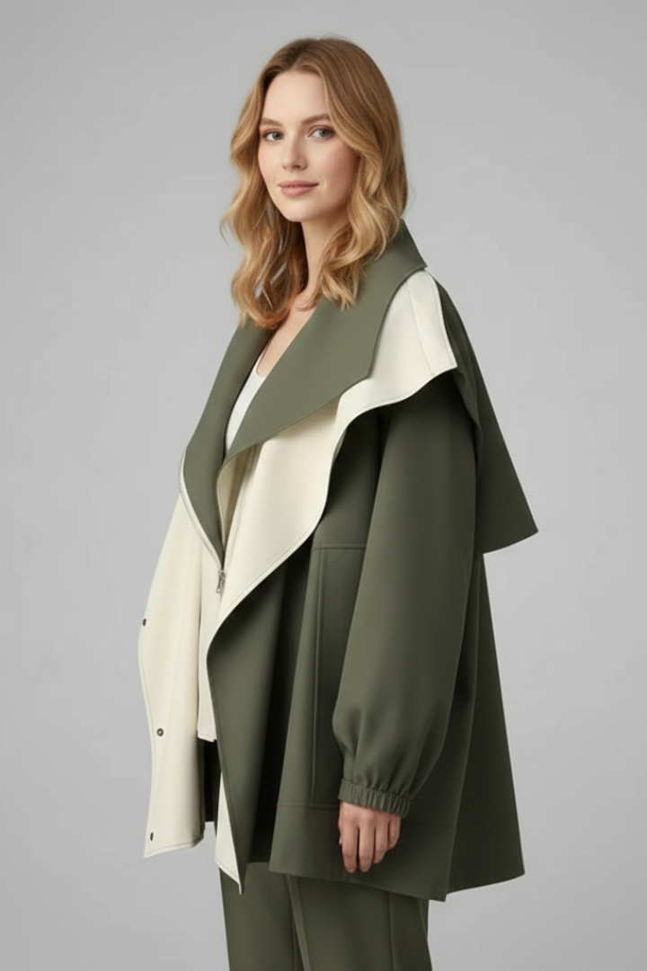 Women’s Oversized Jacket with Zip and Wide Collar