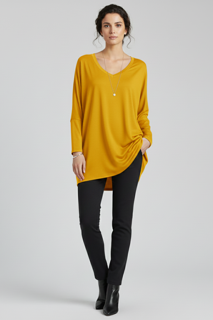Women’s Oversized V-Neck Shirt with Long Sleeves and Relaxed Fit