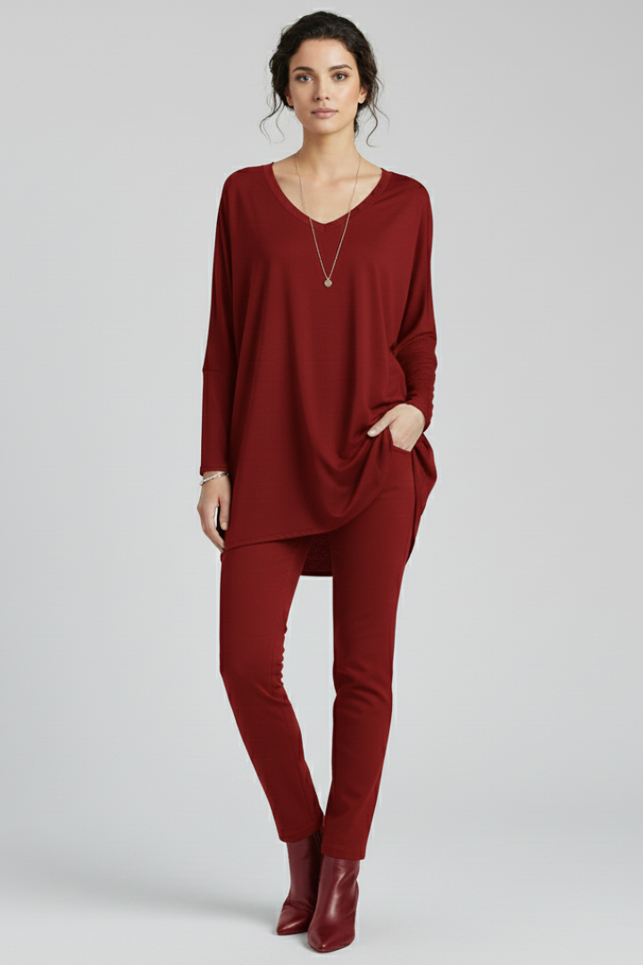 Women’s Oversized V-Neck Shirt with Long Sleeves and Relaxed Fit