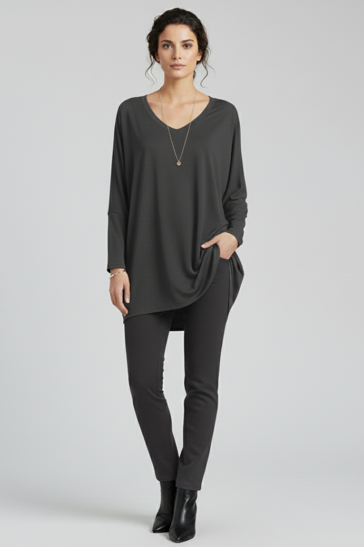 Women’s Oversized V-Neck Shirt with Long Sleeves and Relaxed Fit