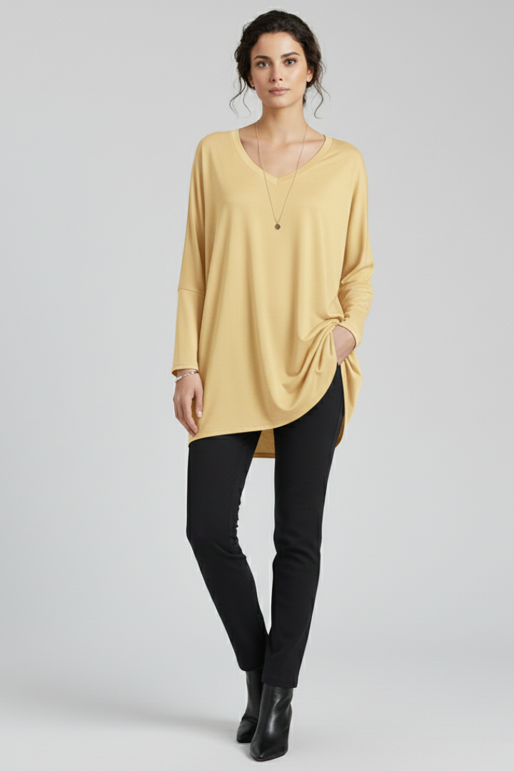 Women’s Oversized V-Neck Shirt with Long Sleeves and Relaxed Fit