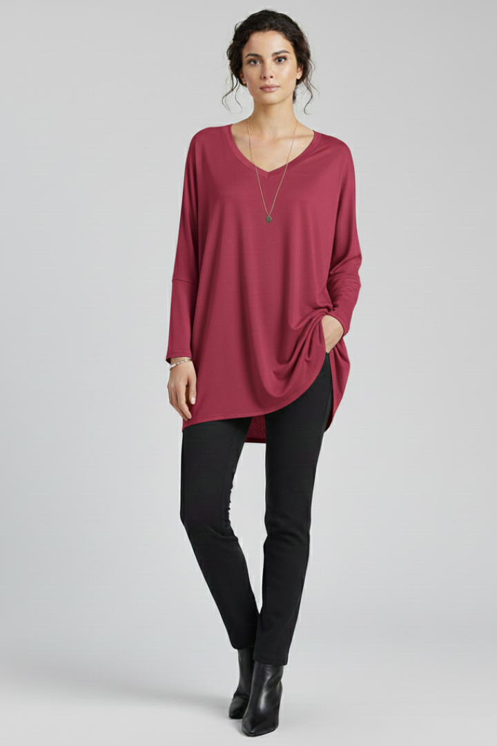 Women’s Oversized V-Neck Shirt with Long Sleeves and Relaxed Fit