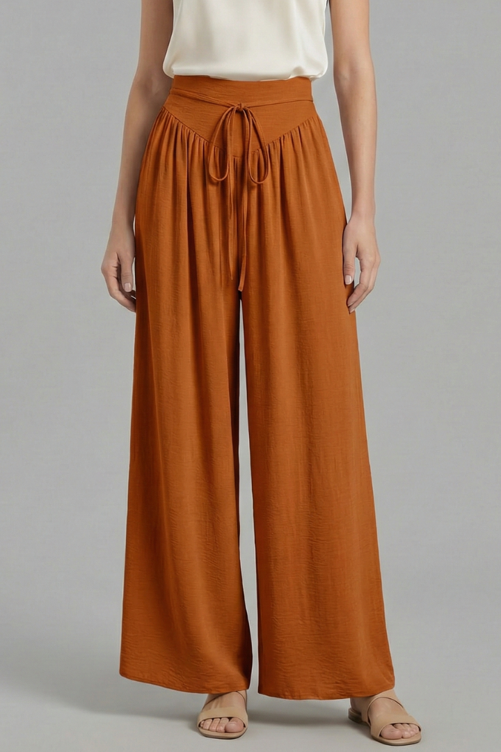 Women’s Palazzo Trousers with Elastic Waist and Drawstring
