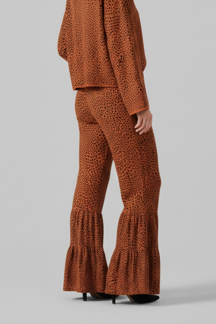 Women’s Palazzo Trousers with Elastic Waist and Ruffle Hem