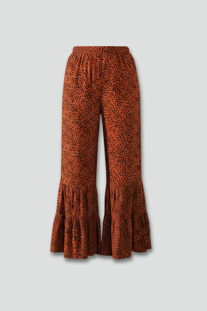Women’s Palazzo Trousers with Elastic Waist and Ruffle Hem
