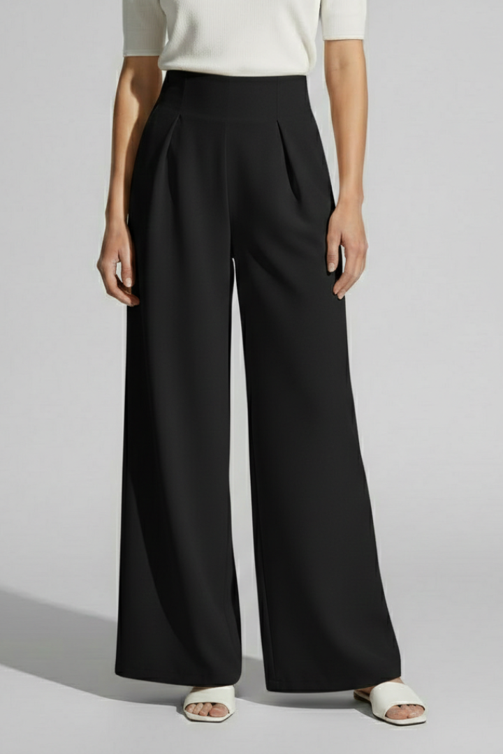 Women’s Palazzo Trousers with High Waist and Front Pleats