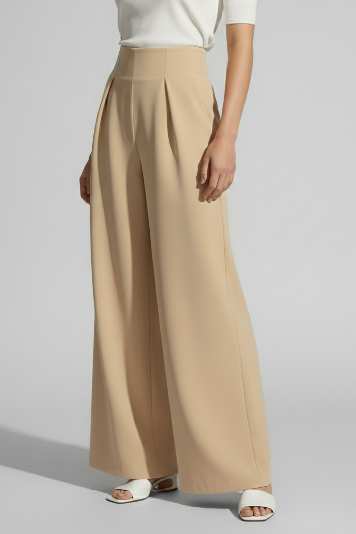 Women’s Palazzo Trousers with High Waist and Front Pleats