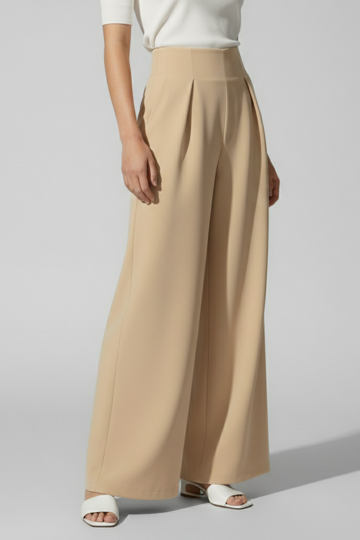 Women’s Palazzo Trousers with High Waist and Front Pleats
