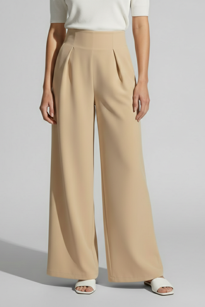 Women’s Palazzo Trousers with High Waist and Front Pleats