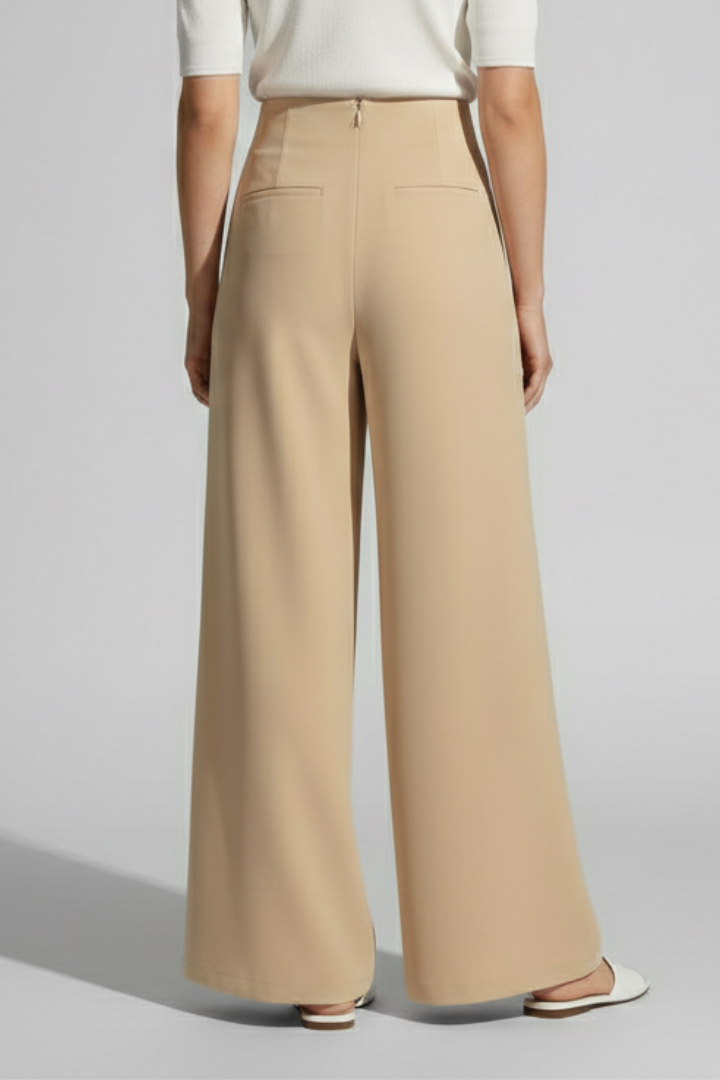 Women’s Palazzo Trousers with High Waist and Front Pleats