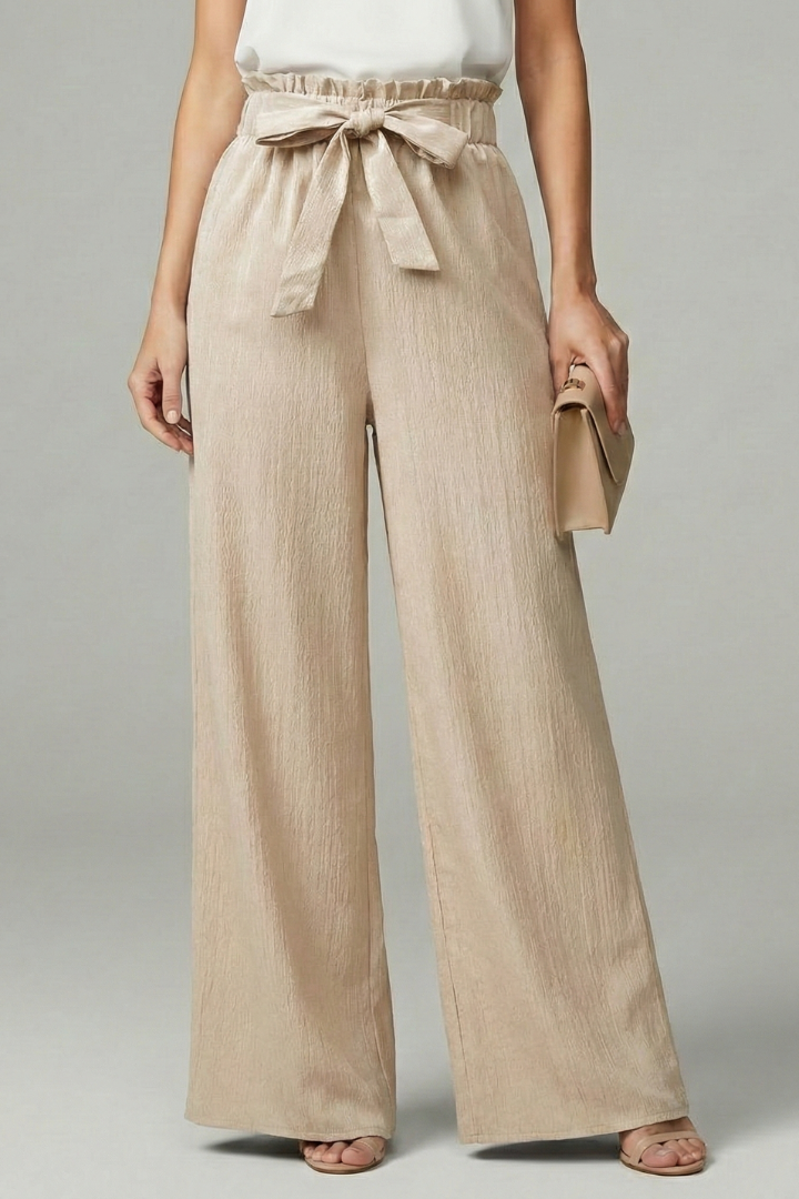 Women’s Palazzo Trousers with Tie Belt and Wide Legs