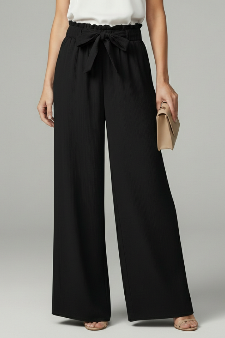 Women’s Palazzo Trousers with Tie Belt and Wide Legs