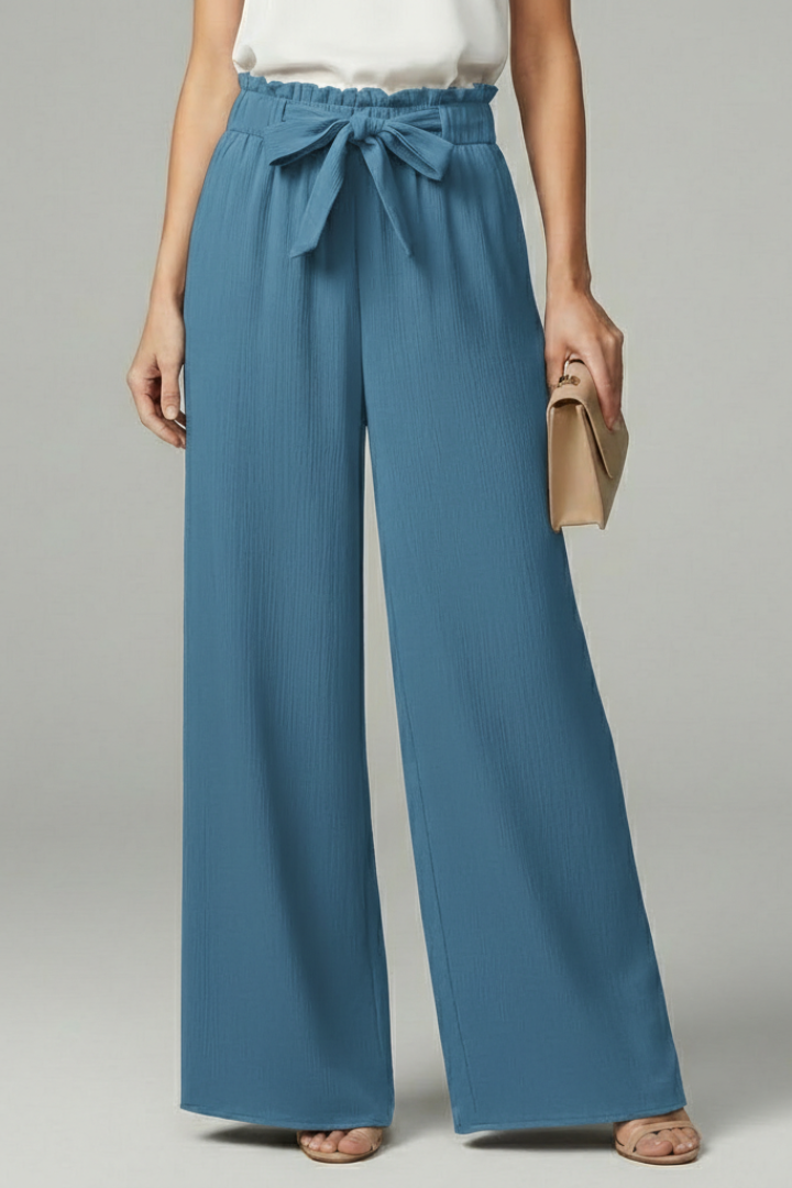 Women’s Palazzo Trousers with Tie Belt and Wide Legs