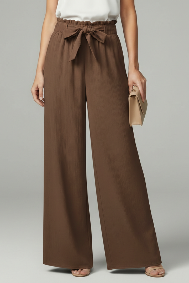 Women’s Palazzo Trousers with Tie Belt and Wide Legs