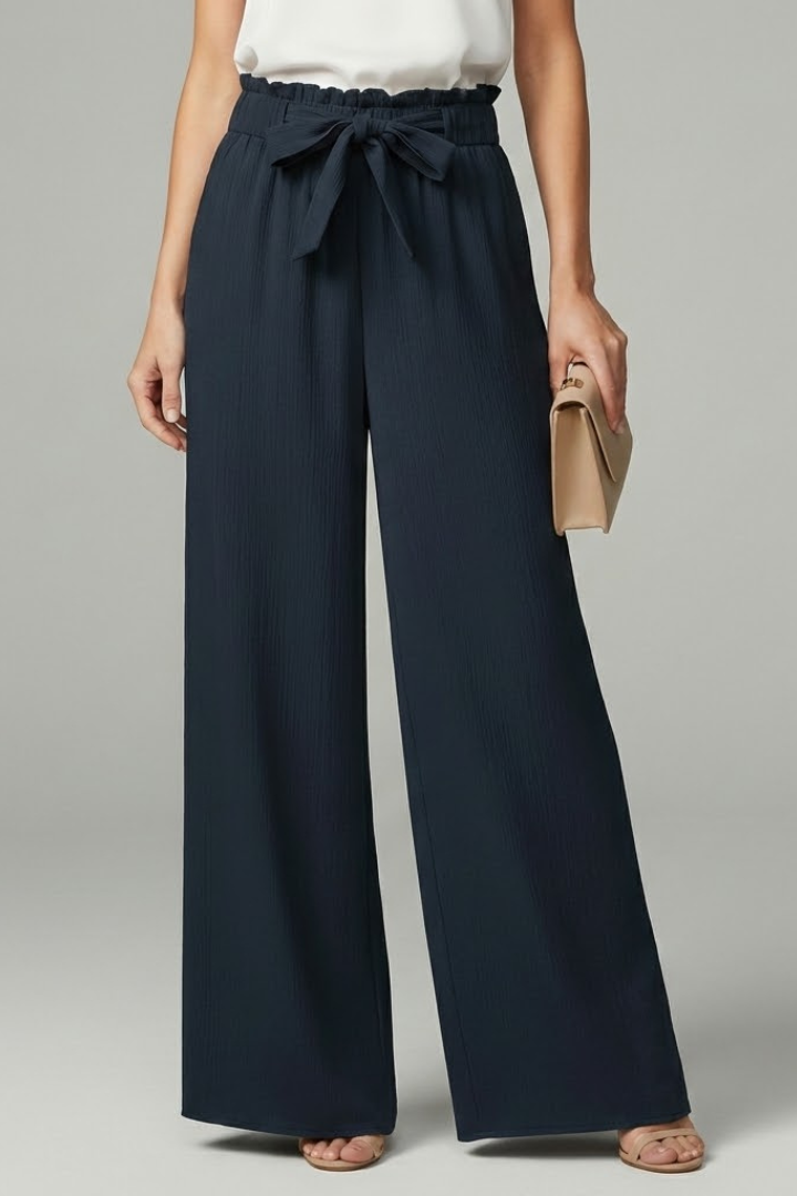 Women’s Palazzo Trousers with Tie Belt and Wide Legs
