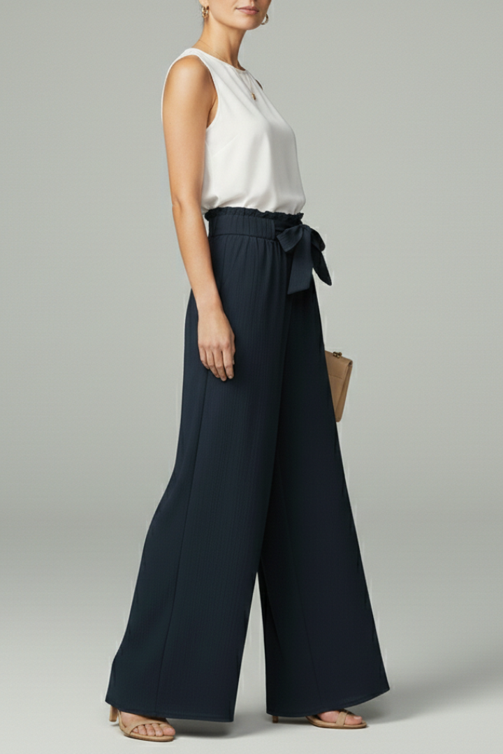 Women’s Palazzo Trousers with Tie Belt and Wide Legs