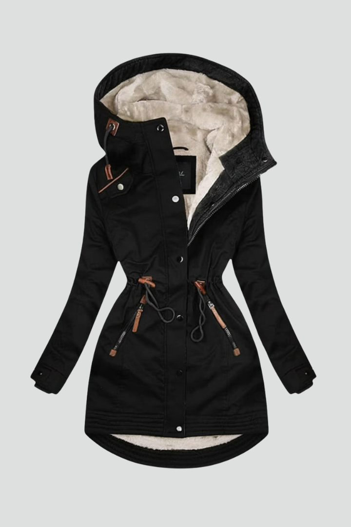 Women’s Parka Jacket with Hood and Drawstring Waist