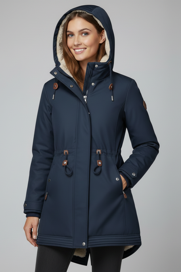 Women’s Parka Jacket with Hood and Drawstring Waist