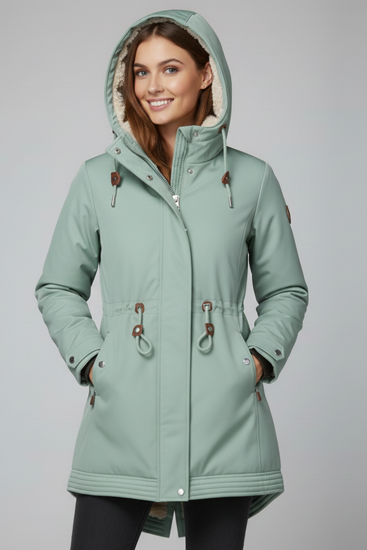 Women’s Parka Jacket with Hood and Drawstring Waist