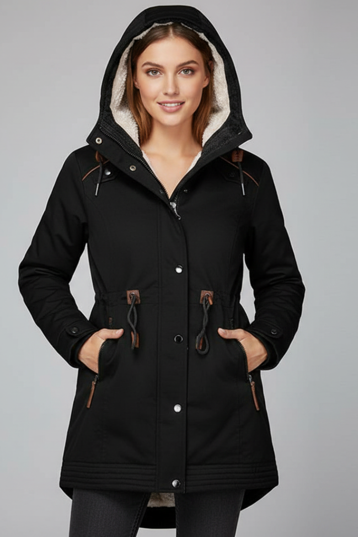 Women’s Parka Jacket with Hood and Drawstring Waist