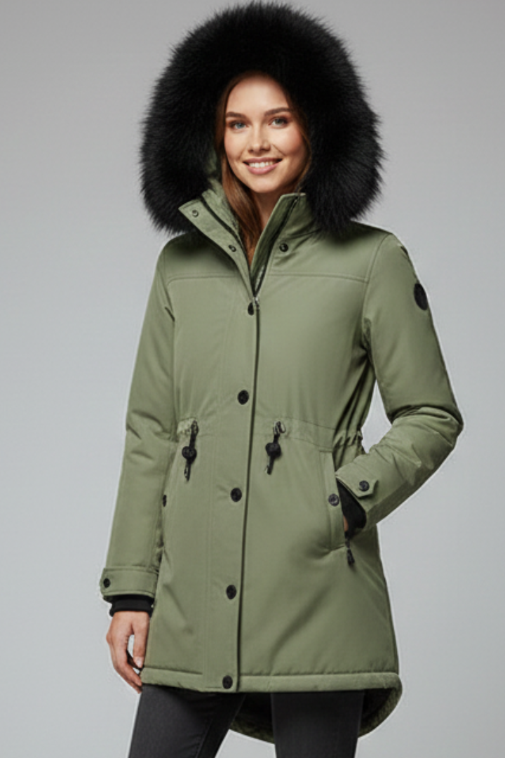 Women’s Parka Jacket with Hood and Flap Pockets