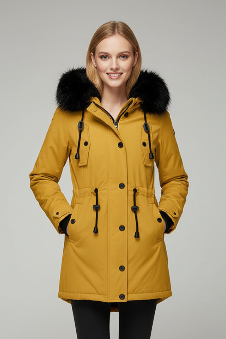 Women’s Parka Jacket with Hood and Flap Pockets