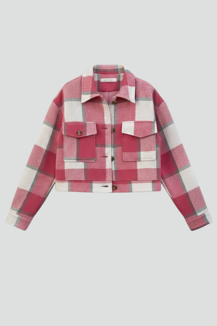 Women’s Plaid Jacket with Buttons and Chest Pockets