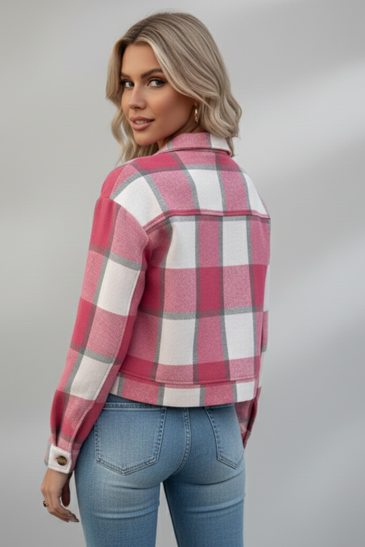 Women’s Plaid Jacket with Buttons and Chest Pockets