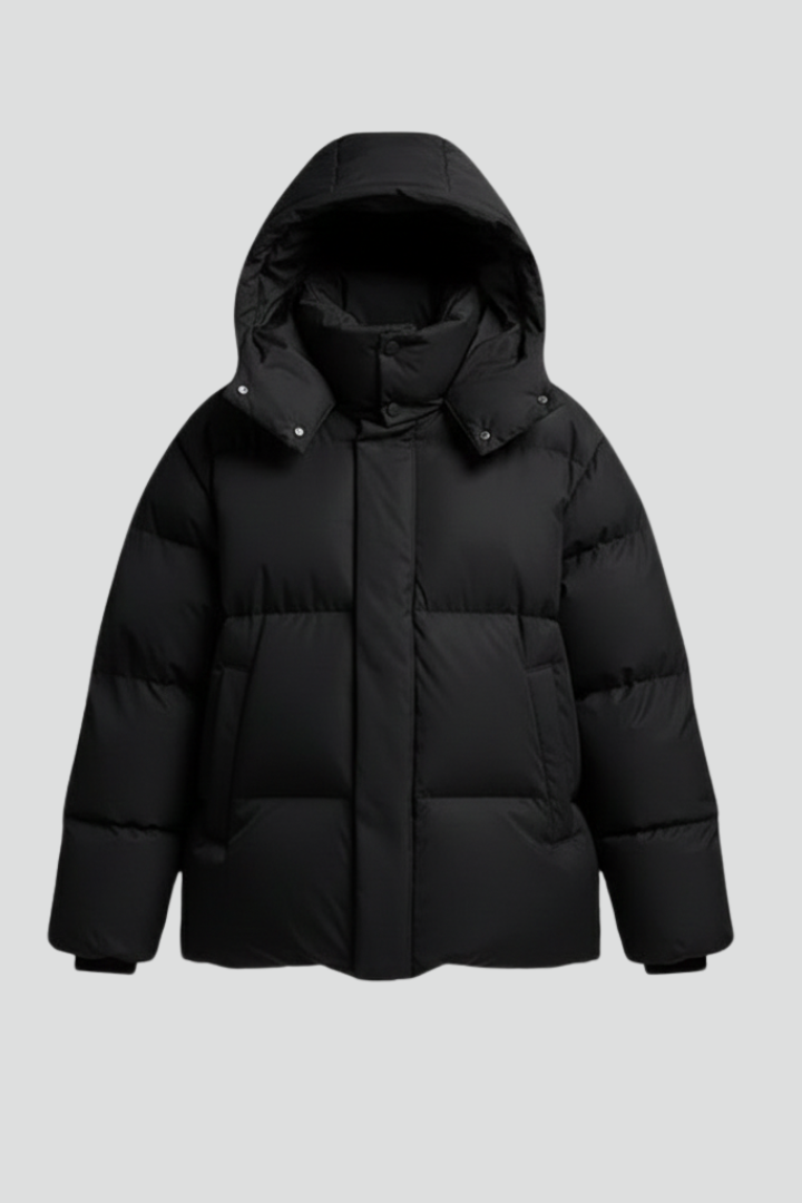 Women’s Puffer Jacket with High Collar and Quilted Surface