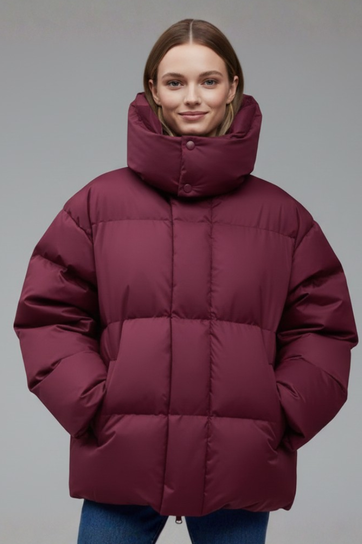 Women’s Puffer Jacket with High Collar and Quilted Surface