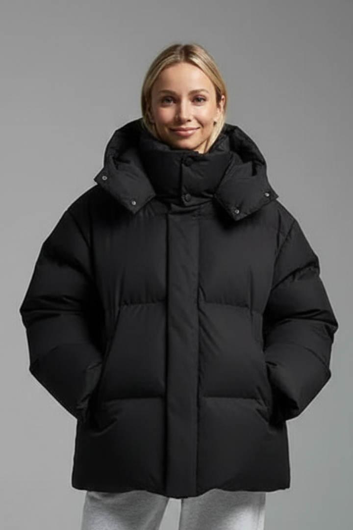 Women’s Puffer Jacket with High Collar and Quilted Surface