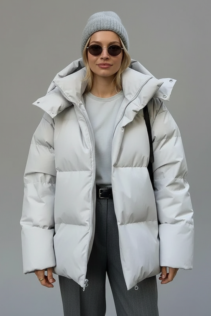 Women’s Puffer Jacket with High Collar and Quilted Surface