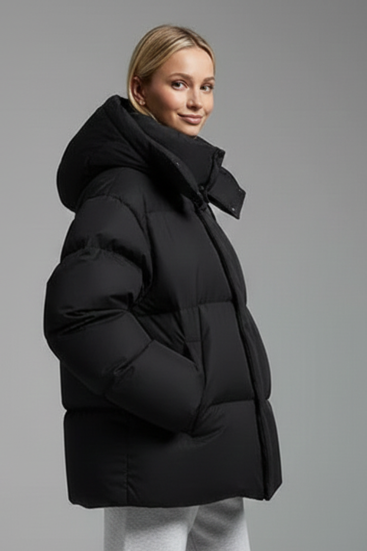 Women’s Puffer Jacket with High Collar and Quilted Surface