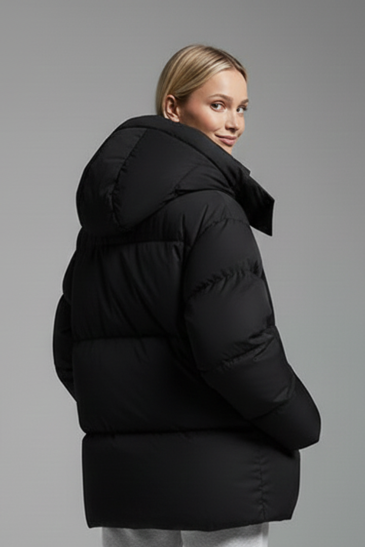 Women’s Puffer Jacket with High Collar and Quilted Surface
