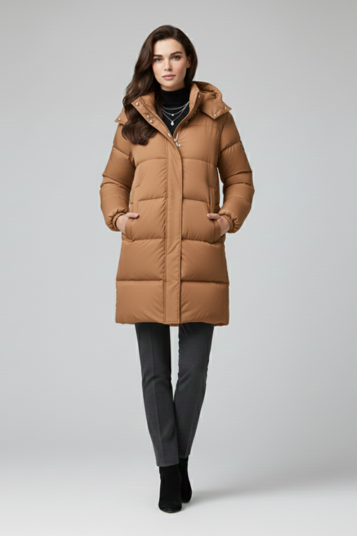 Women’s Puffer Jacket with Hood and Quilted Surface