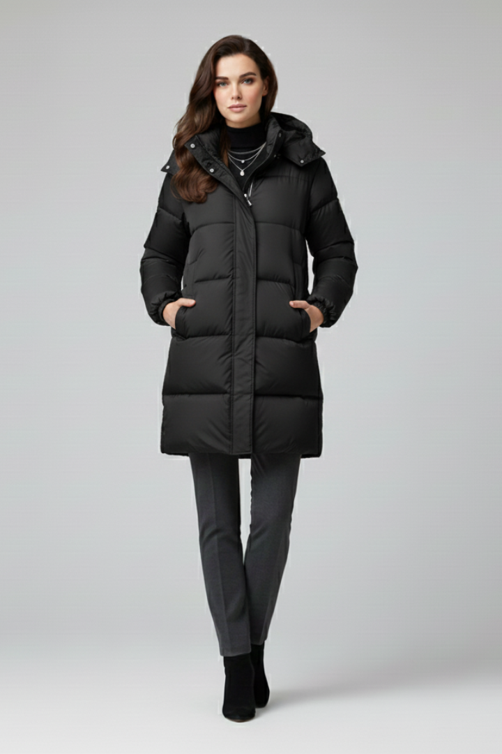 Women’s Puffer Jacket with Hood and Quilted Surface