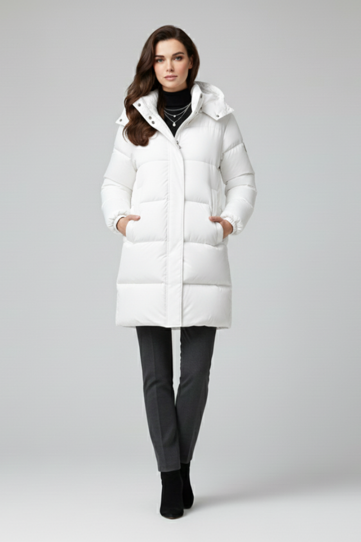 Women’s Puffer Jacket with Hood and Quilted Surface