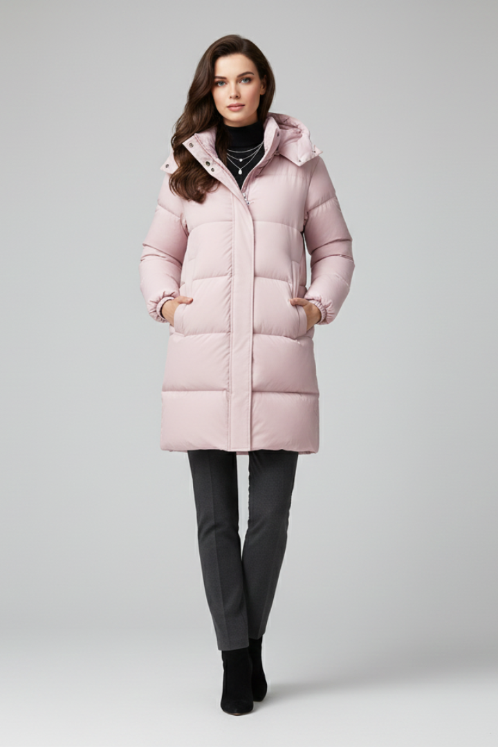 Women’s Puffer Jacket with Hood and Quilted Surface
