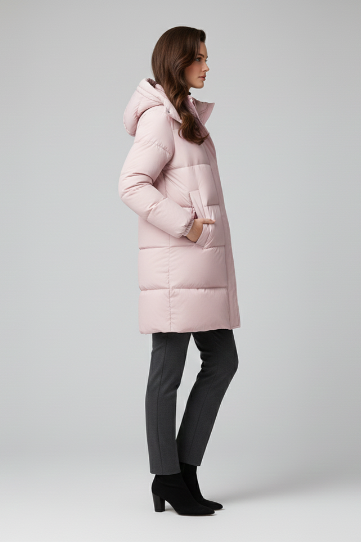 Women’s Puffer Jacket with Hood and Quilted Surface