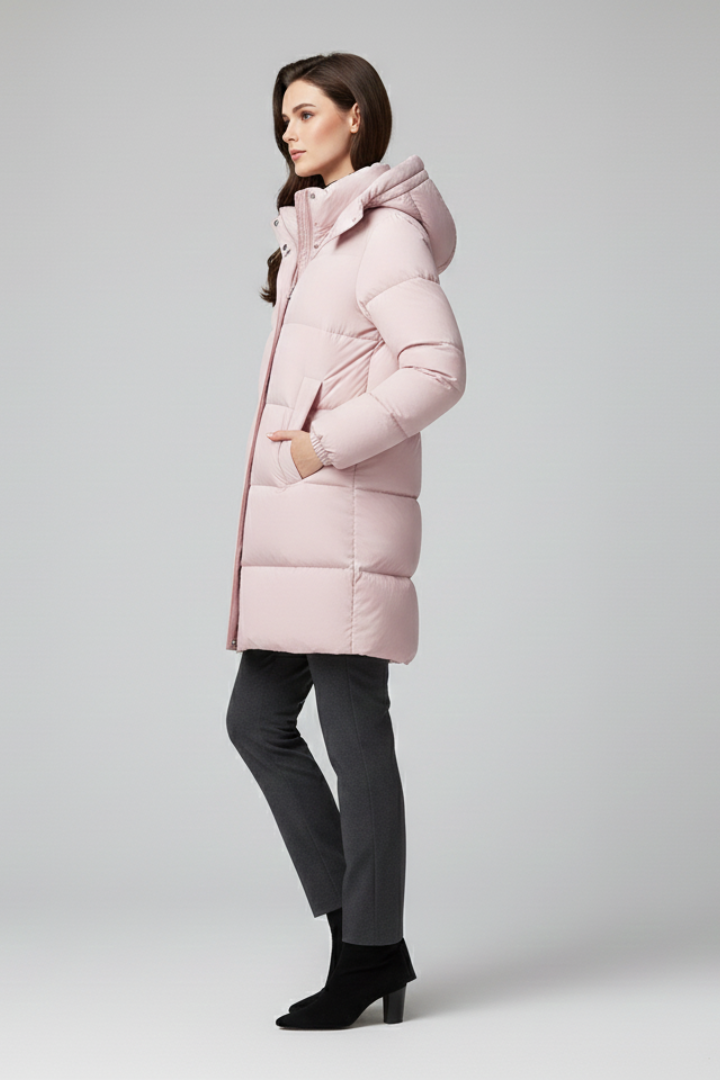 Women’s Puffer Jacket with Hood and Quilted Surface