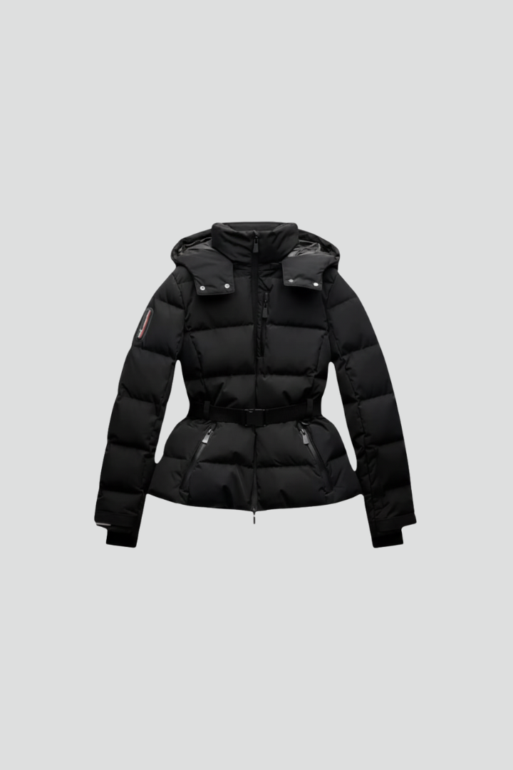 Women’s Puffer Jacket with Stand-Up Collar and Adjustable Belt