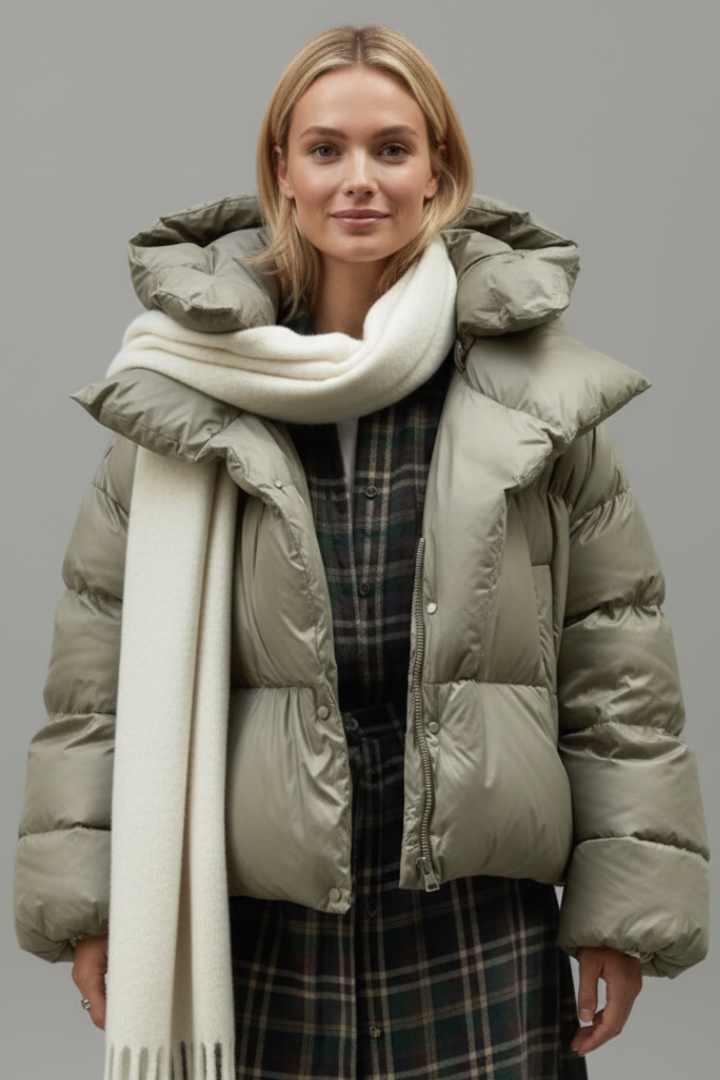 Women’s Puffer Jacket with Thick Padding and Shiny Finish